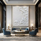 White - Gray Textured Line Art Abstract Painting for Modern Hallways HENG373