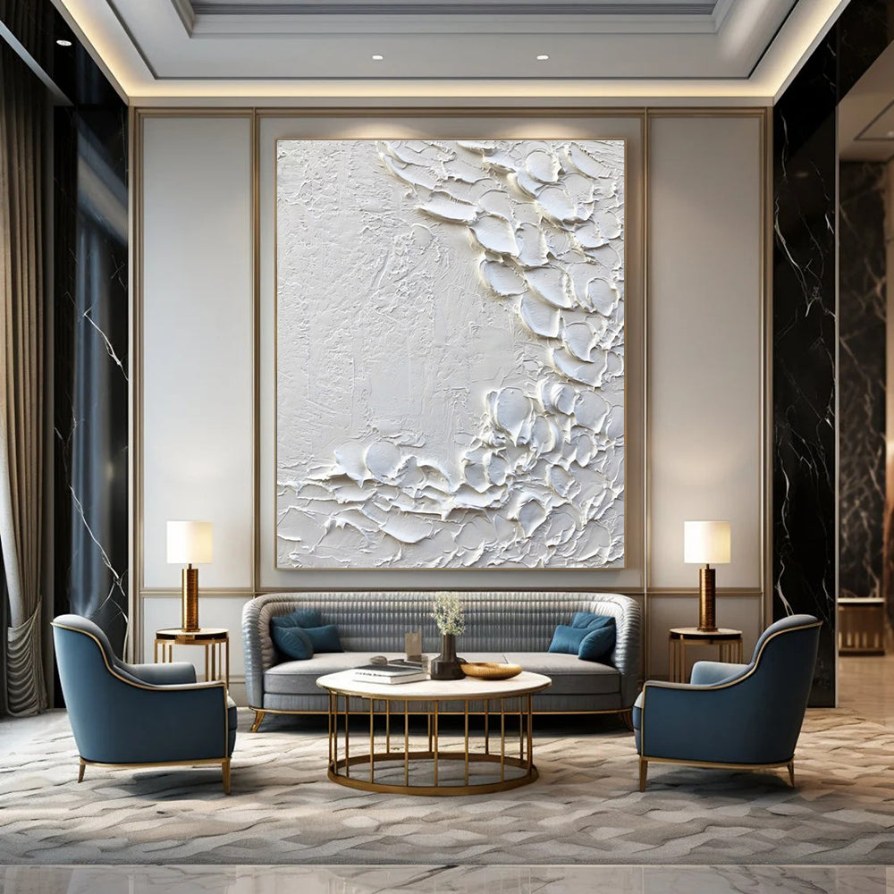 White - Gray Textured Line Art Abstract Painting for Modern Hallways HENG373