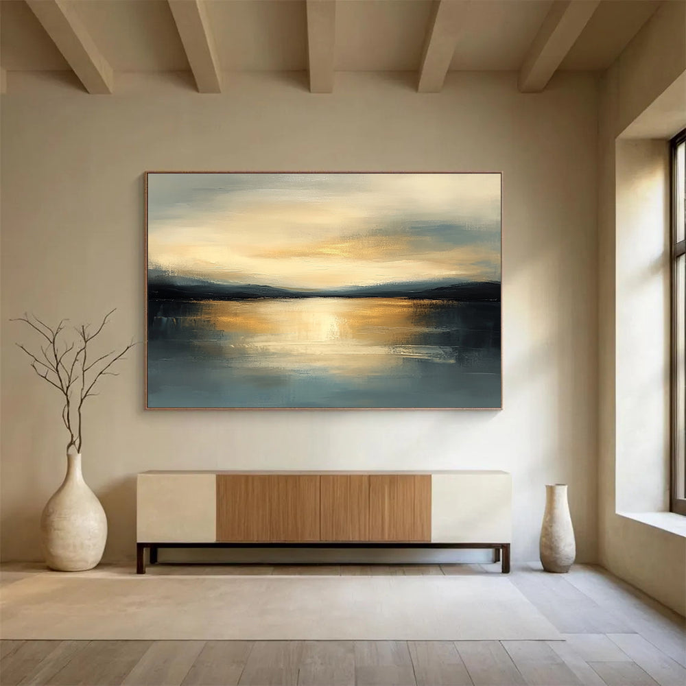 Serene Sunset - Lit Lake Abstract Painting with Blended Brushstrokes ABS224