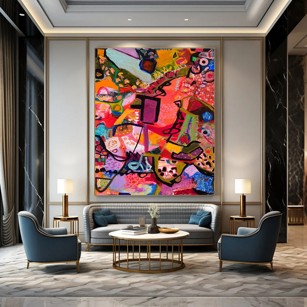 Dynamic Repeated Pink Abstract Painting for Modern Decor HENG295