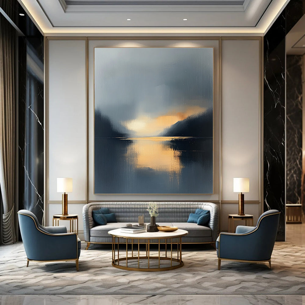 Misty Lake Sunset - Serene Landscape Abstract Painting GAB0580