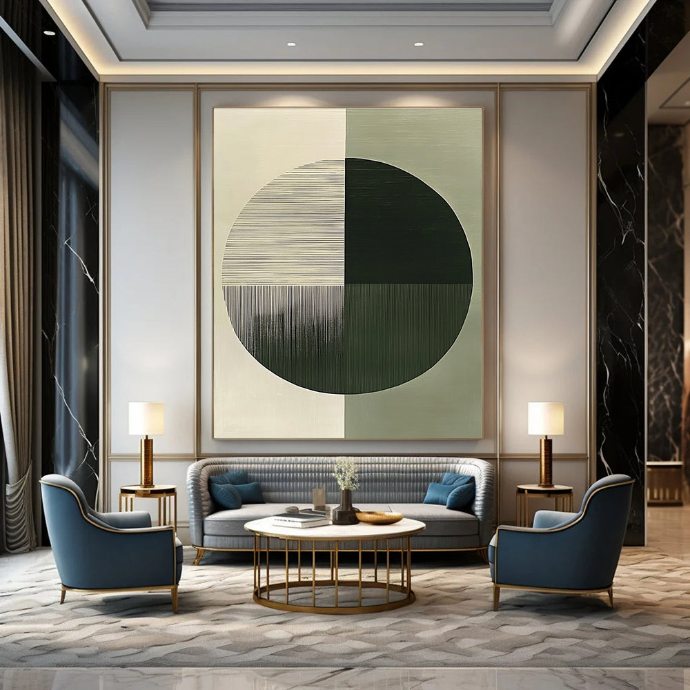 Half and Half Circle Abstract Painting for Minimalist Office Receptions GAB1381