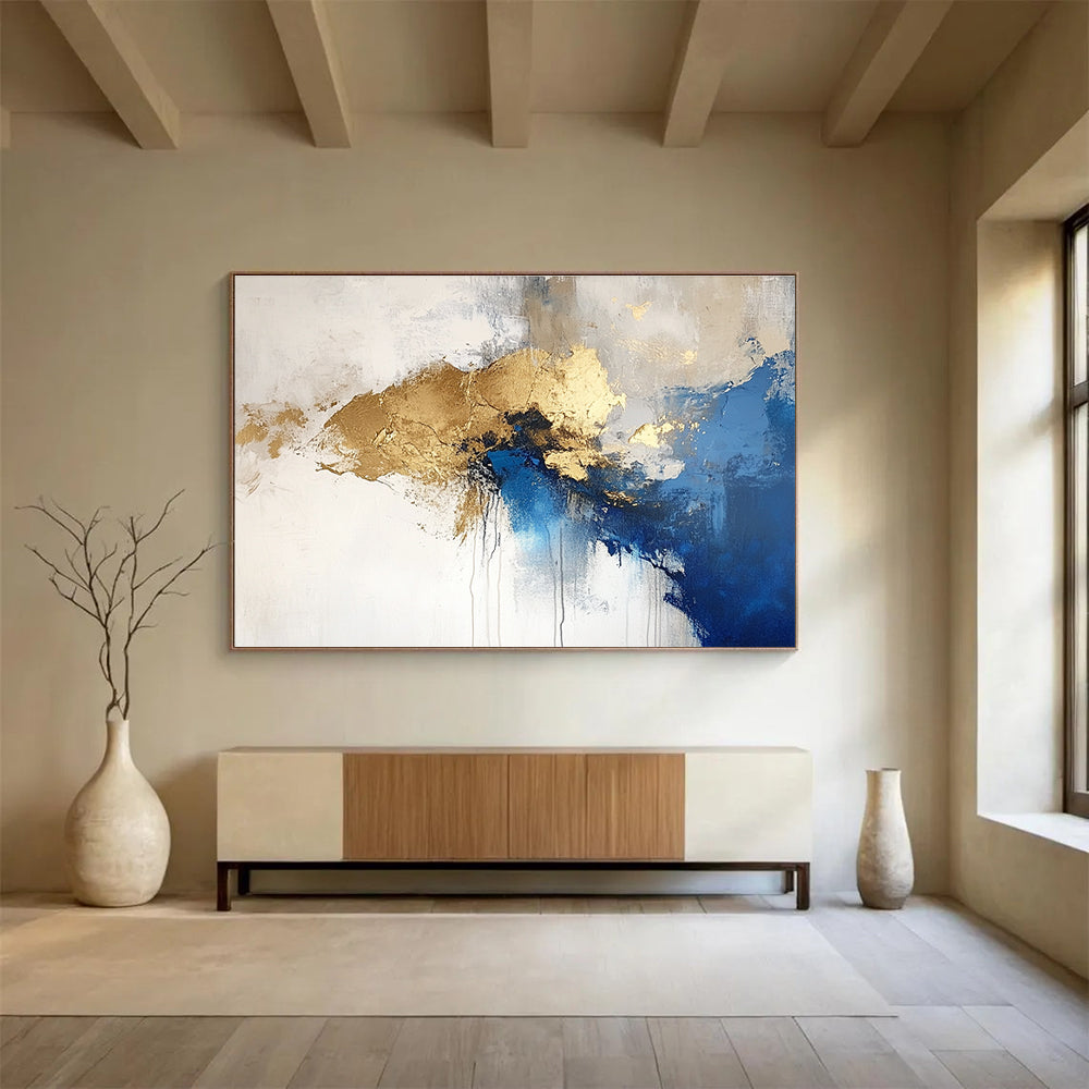 Blue - Gold Splash Abstract Artwork ABS183