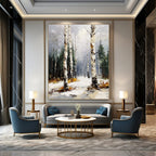 Winter Birch Forest Serene Abstract Painting for Calm Interiors GAB1423