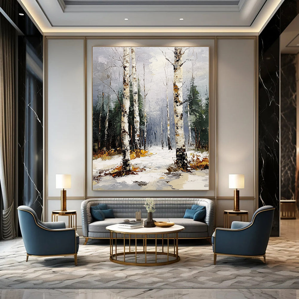 Winter Birch Forest Serene Abstract Painting for Calm Interiors GAB1423
