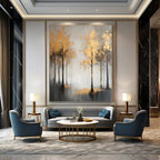 Gold Trees on Gray Elegant Abstract Landscape GAB0334