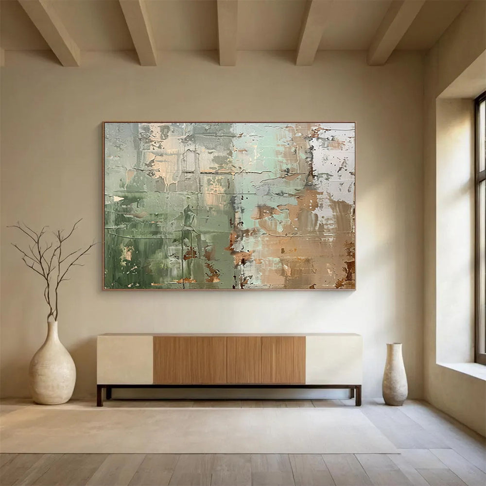 Green - Brown Abstract Painting for Earthy Interiors YHT106