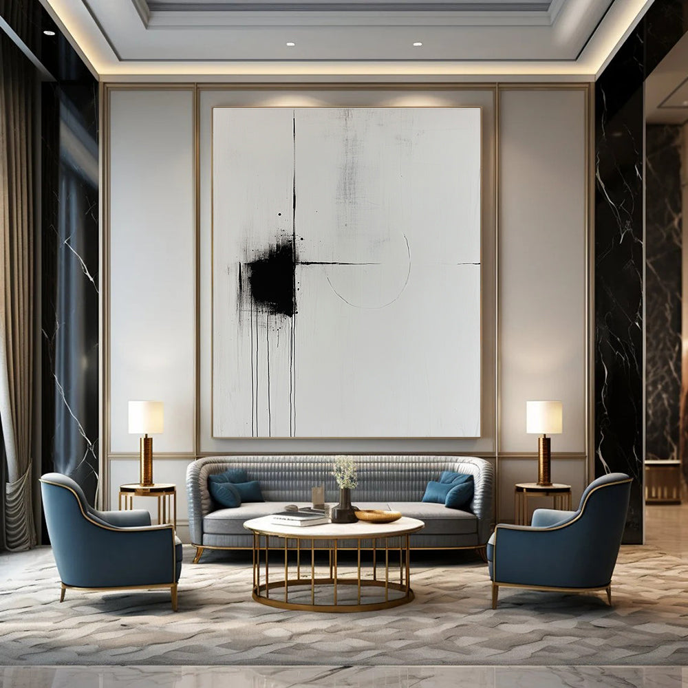 Minimalist Black and White Abstract Painting for Contemporary Studies GAB1008