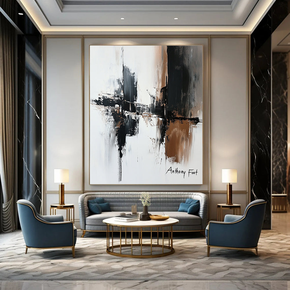 Monochrome Abstract Strokes Artistic Abstract Painting for Modern Spaces GAB1400