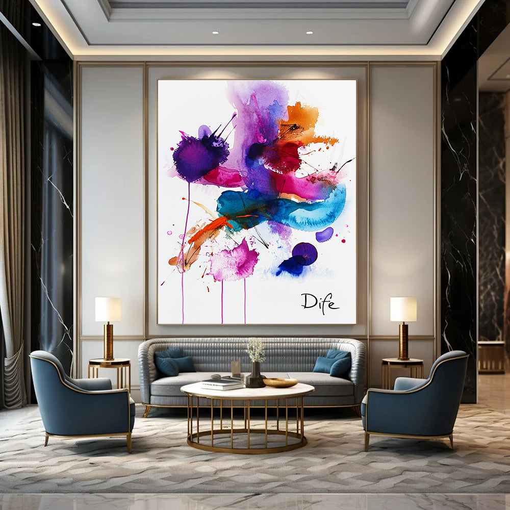 Vivid Watercolor Splatter Abstract Painting of Playful Chaos GAB0185