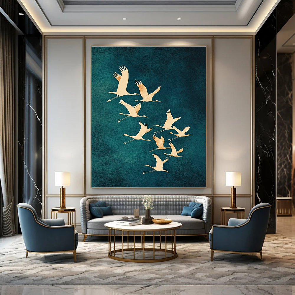 Flying Cranes I Abstract Painting for Asian - Inspired Living Rooms GAB1342