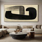 Curved Black Forms on Beige Abstract Painting with Subtle Flow WINK012