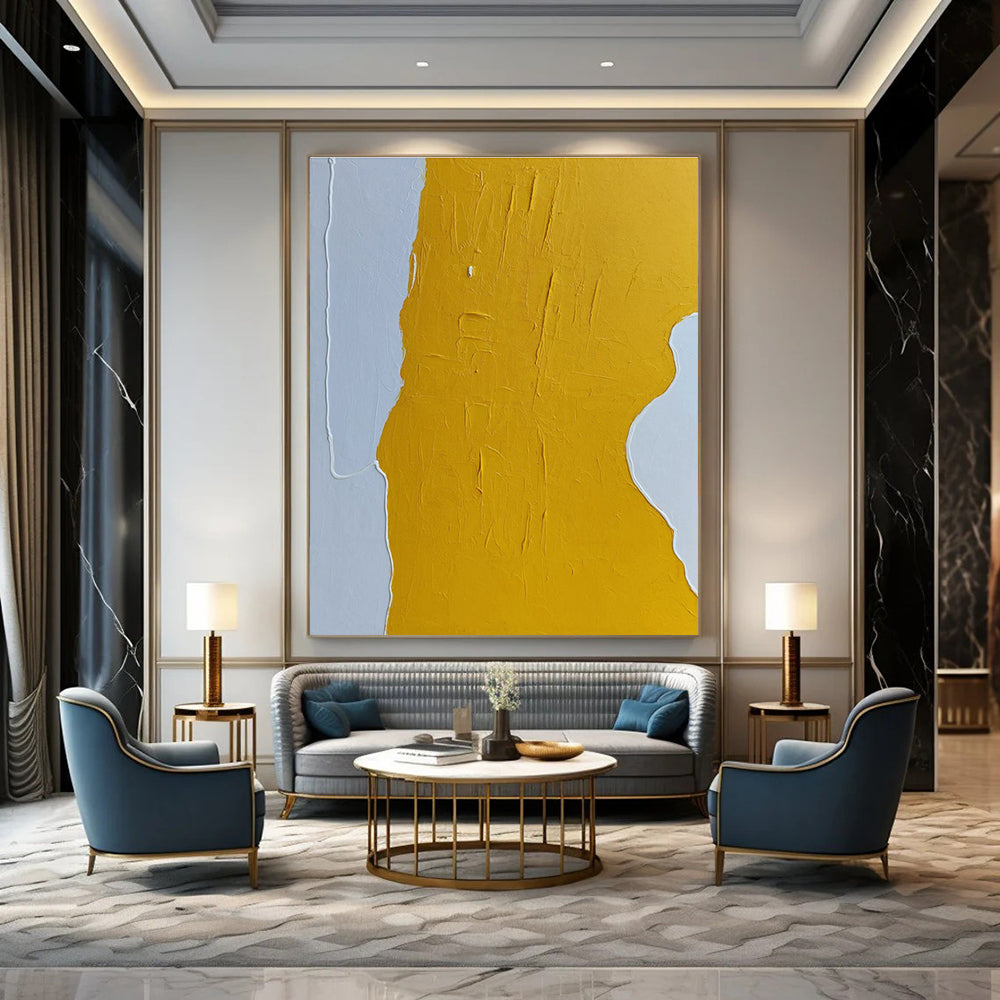 Yellow and White Textured Minimalist Art Abstract Painting for Modern Office Spaces HENG351