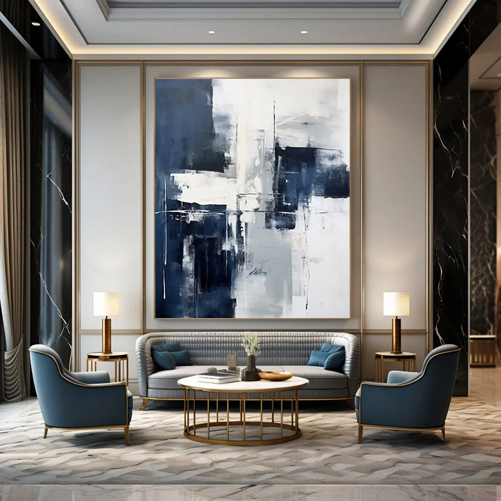 Blue - Gray Abstract Composition Painting for Serene Home Offices HENG128