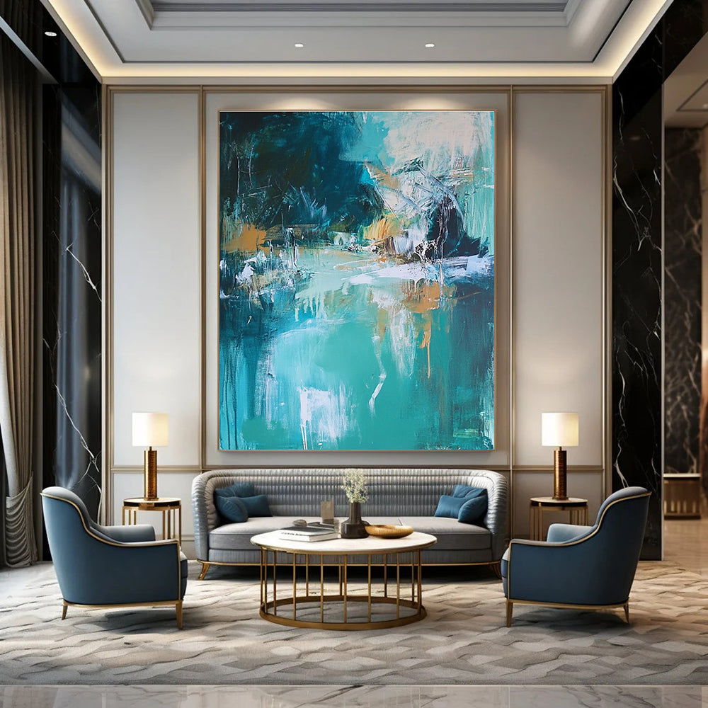 Turquoise Landscape Abstract Painting for Lakeside Cabins GAB0747