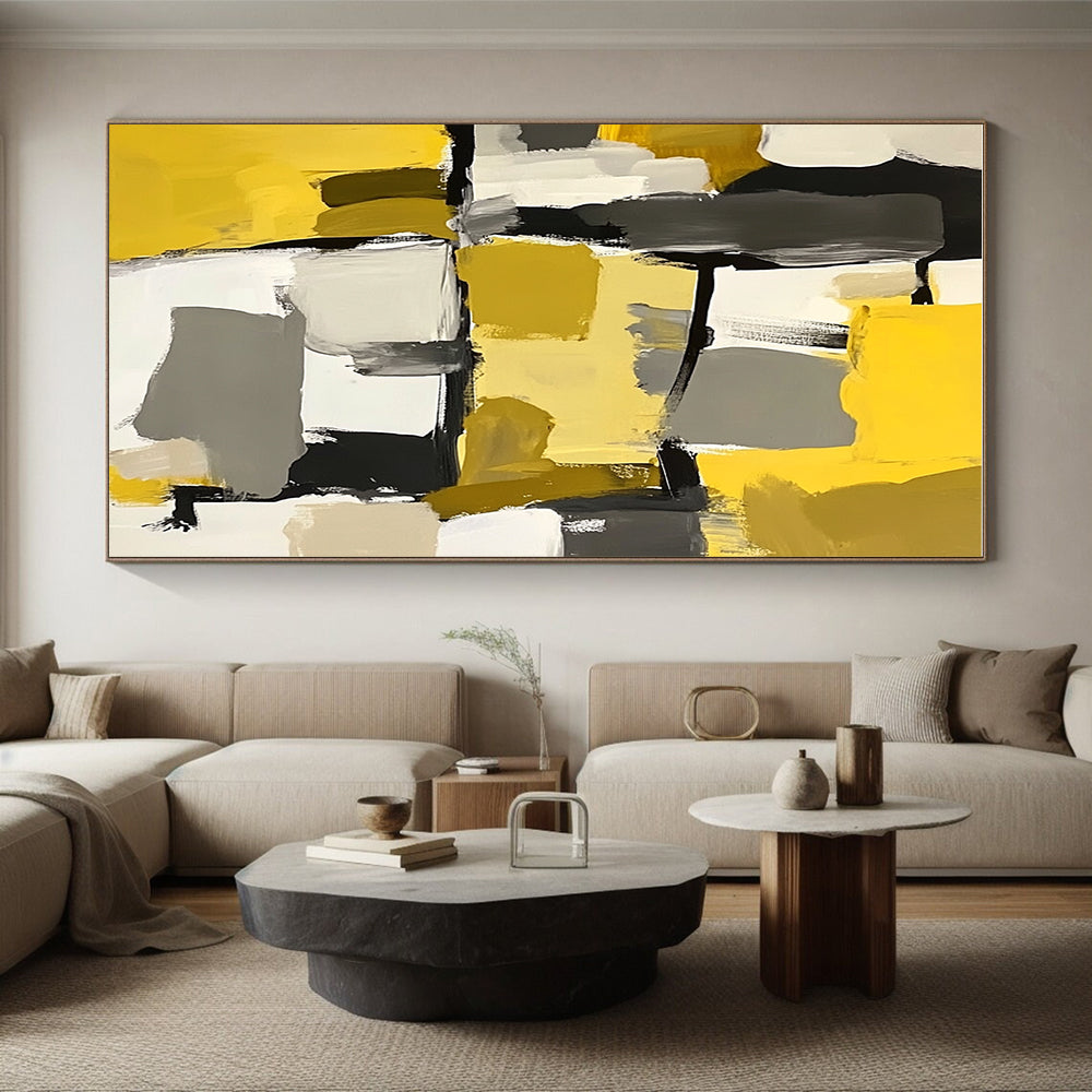 Yellow Gray Abstract Blocks Painting with Playful Composition WINK646