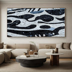 Black and White Textured Shapes Abstract Painting with Bold Contrast WINK050