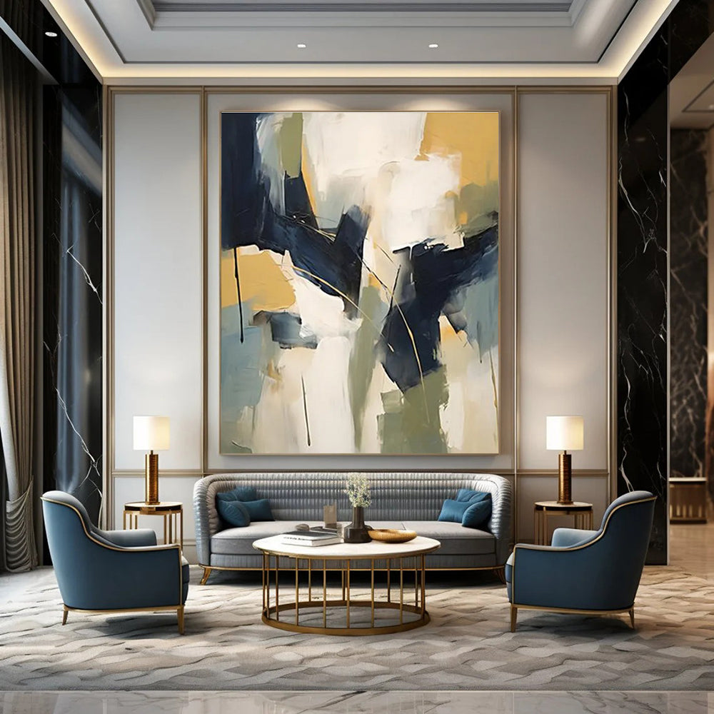 Blue - Yellow - Green Abstract Painting for Nature - Themed Cafes HENG123