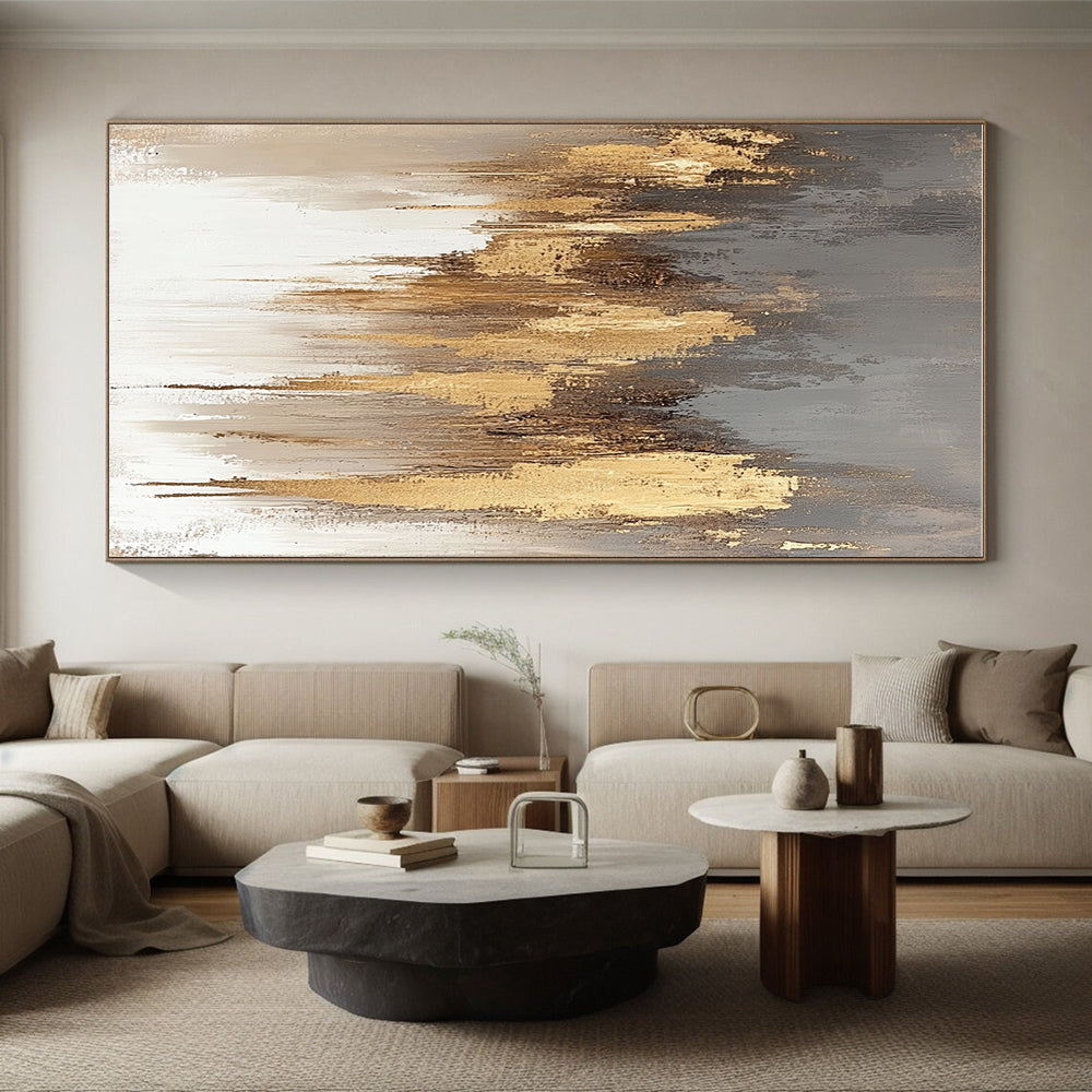 Gold - Dripped Gray Abstract Painting with Subtle Luxury WINK325