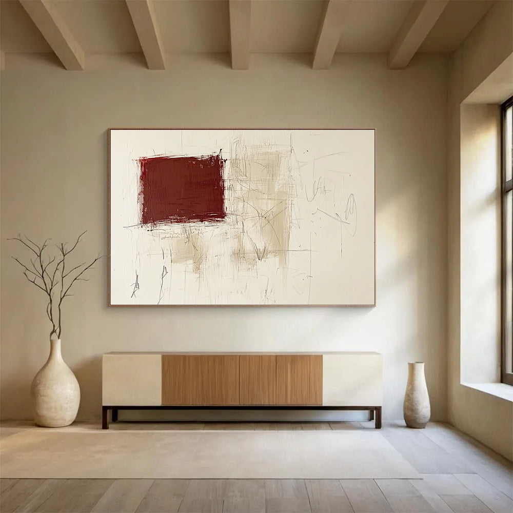 Textured Maroon - Beige Art Translating Raw Emotions into Layered Expressions Abstract Painting ABS143