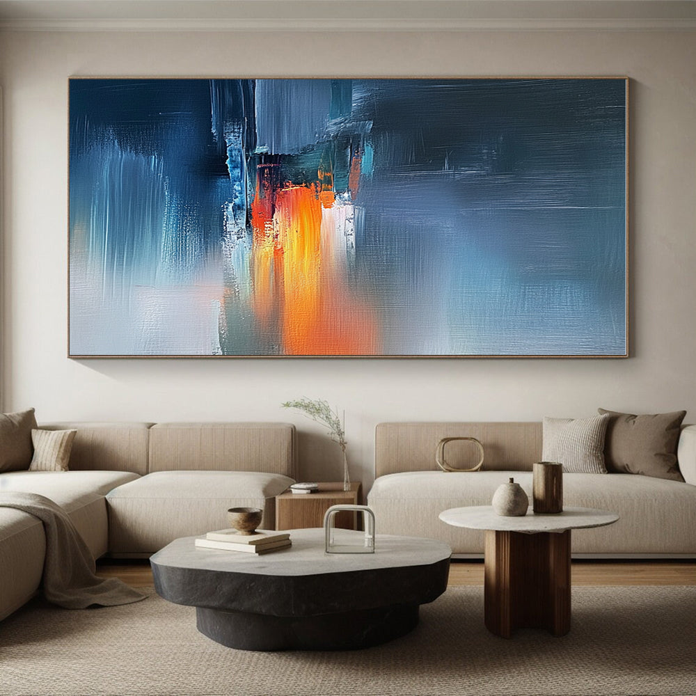 Blue Orange Gray Abstract Painting with Dramatic Sunset Vibes WINK472