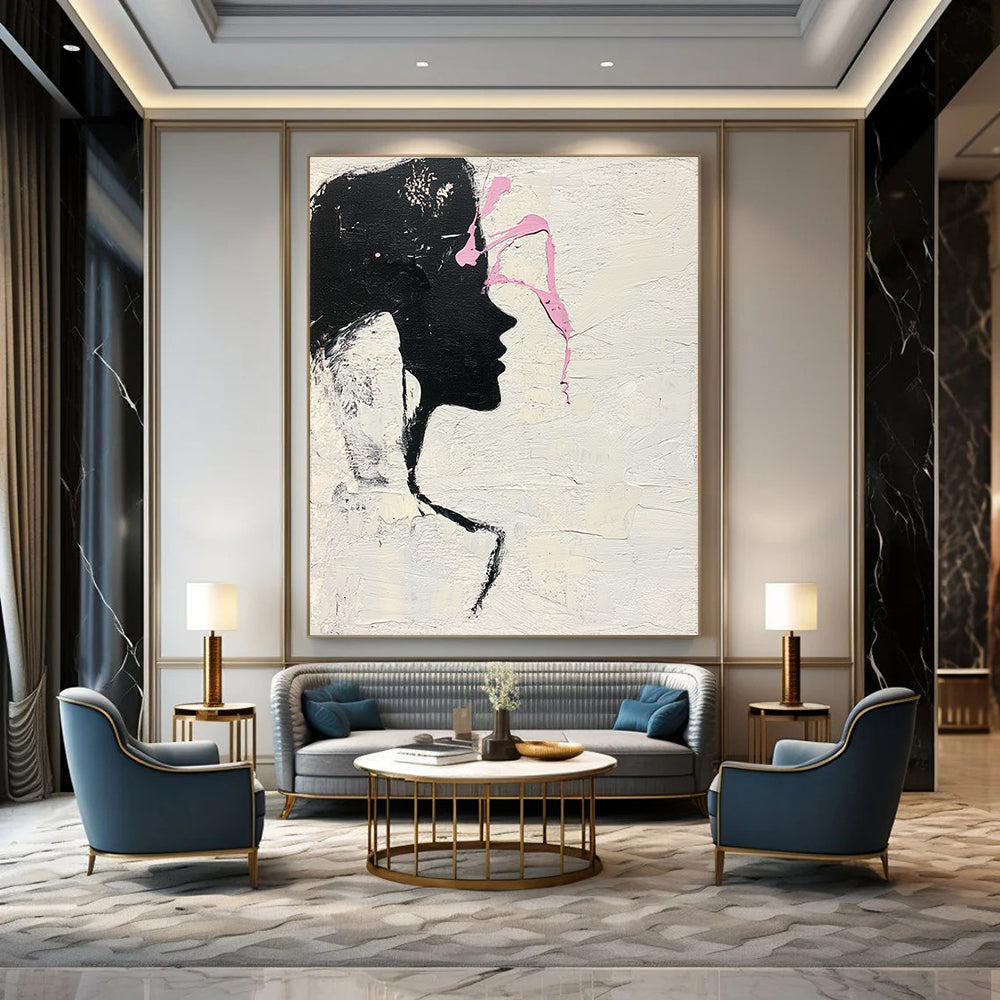 Silhouette with Pink Accents Abstract Painting of Feminine Grace GAB0230