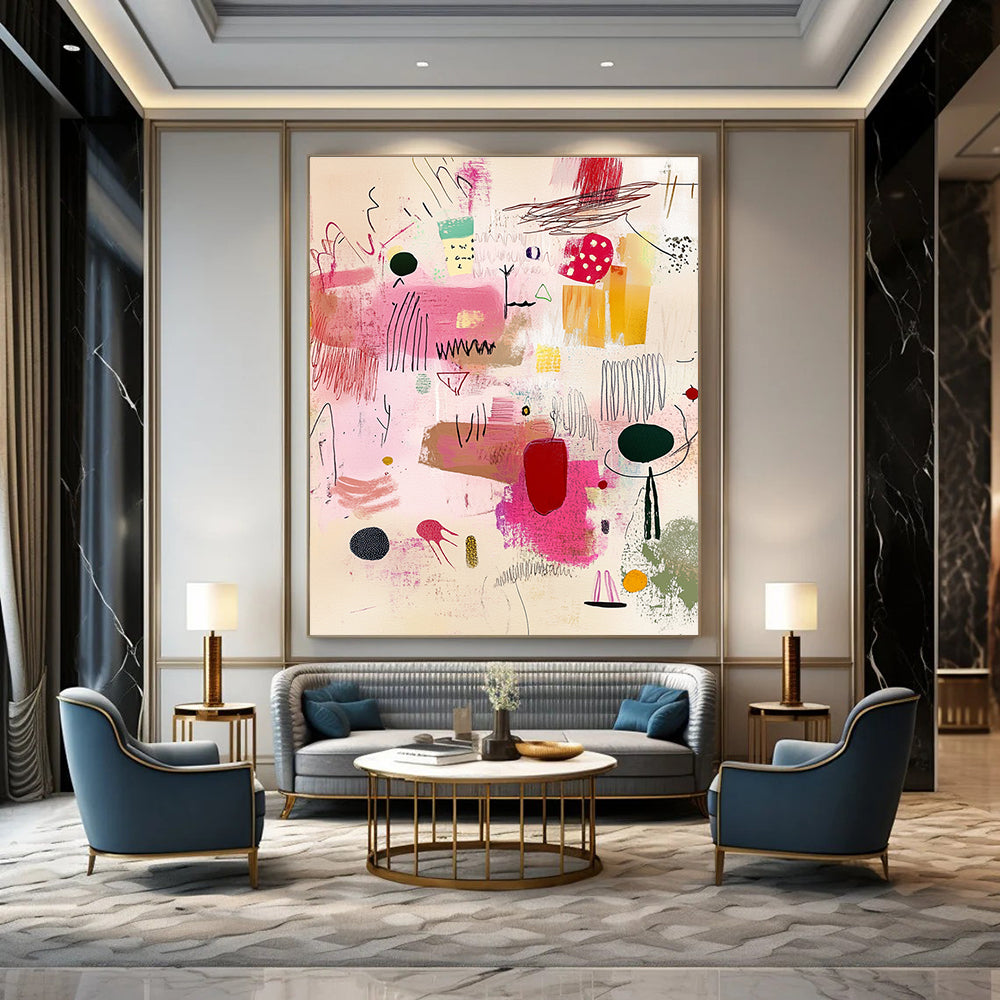 Playful Pink Doodles Whimsical Sketch Abstract Painting GAB0248