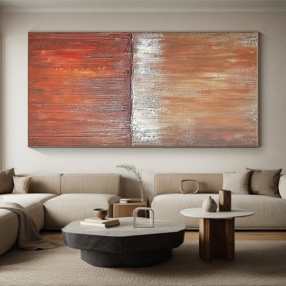 Brown and White Textured Divide Abstract Painting with Earthy Warmth WINK029