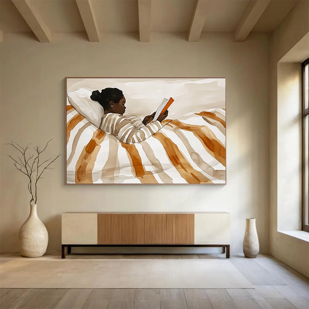 Woman Reading in Bed Abstract Painting with Intimate Comfort ABS615
