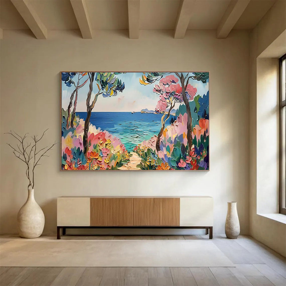 Coastal Path Abstract Painting for Beach House Bedrooms YHT423