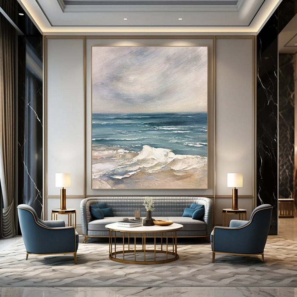 Serene Seaside Painting for Coastal Restaurant Dining Areas HENG048