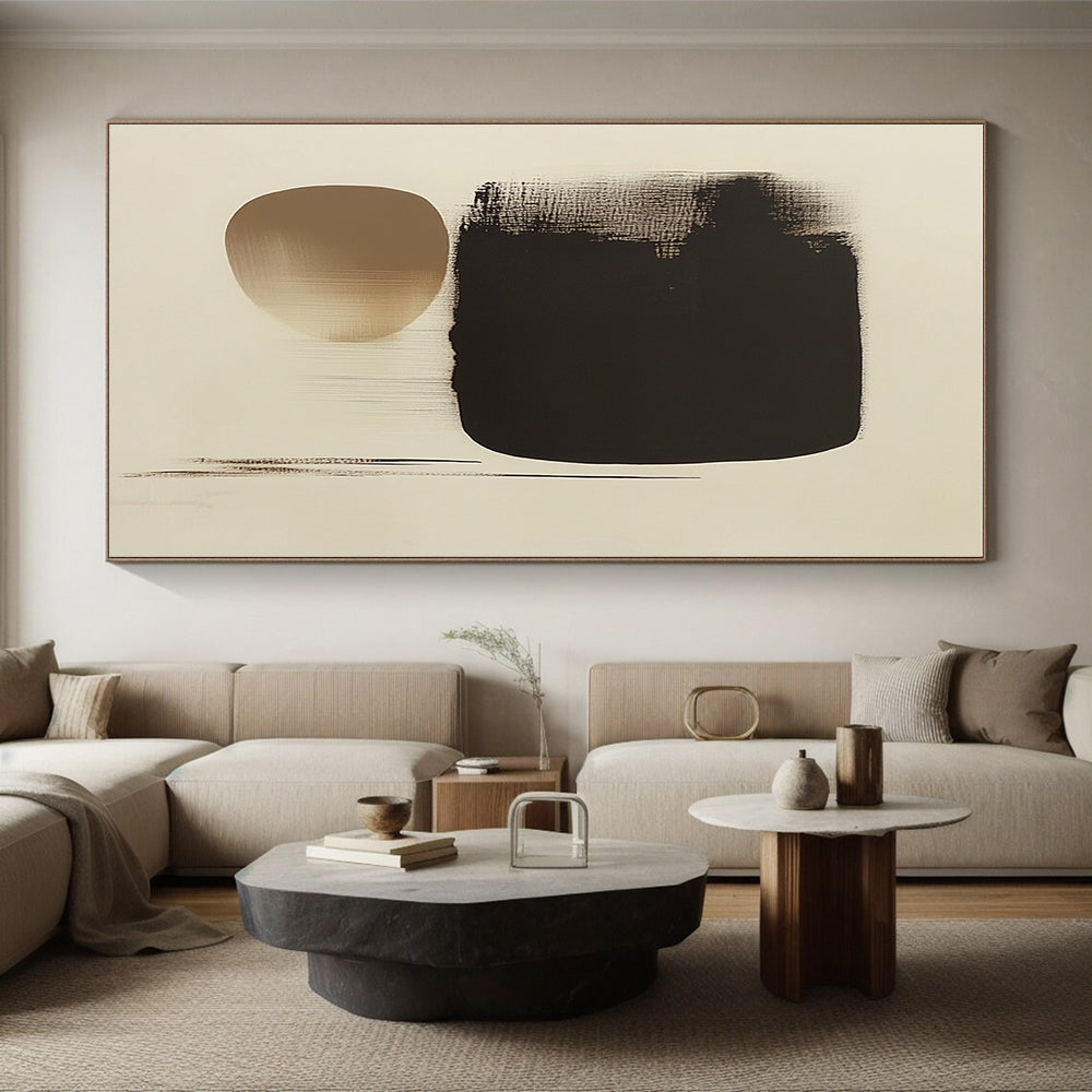 Black and Beige Forms Abstract Painting with Subtle Dynamics WINK171