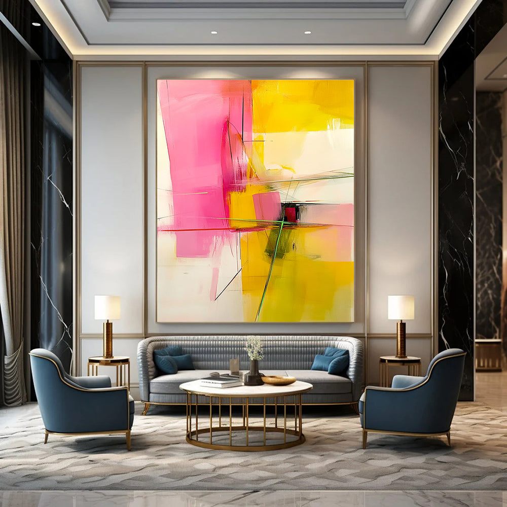 Pink and Yellow Abstract Painting for Cheerful Bedrooms GAB0844