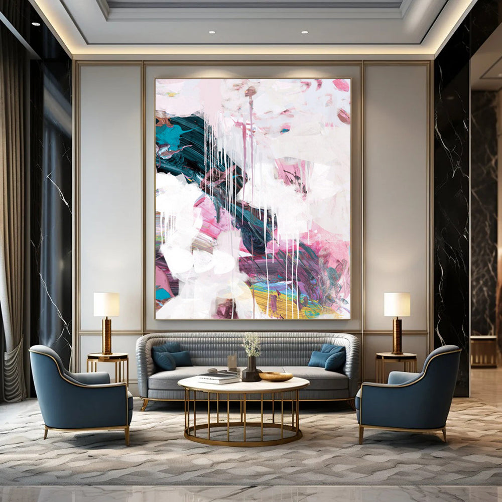 Pink - White Dripping Abstract Painting for Feminine - Styled Boutiques HENG192