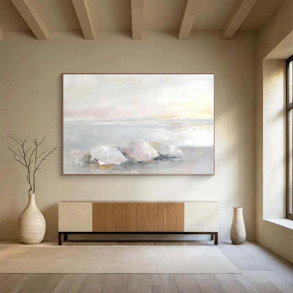 Soft Toned Coastal Stones with Gentle Reflections Abstract Painting ABS337
