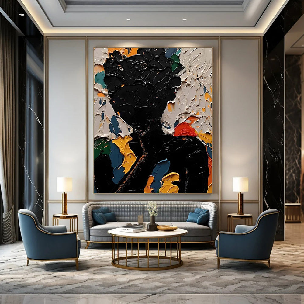 Colorful Textured Silhouette Abstract Painting for Vibrant Interiors HENG308