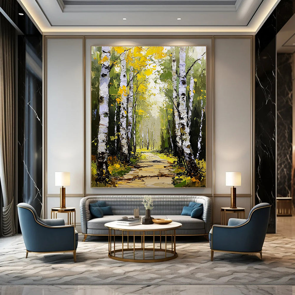 Autumn Birch Path Abstract Painting for Rustic - Themed Cafes GAB1311