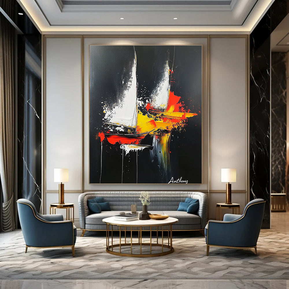 Abstract Sailboats Painting for Nautical - Themed Home Offices GAB1234