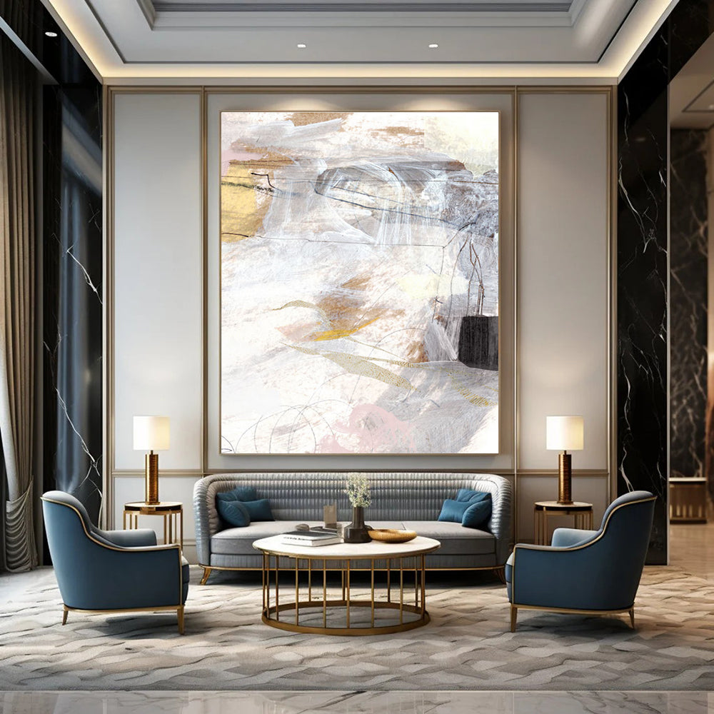 Soft - Hued Abstract Mix Painting for Minimalist Home Offices HENG212