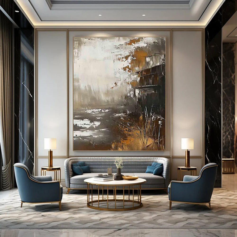 Abstract Landscape with Structure Painting for Industrial - Inspired Lounges HENG485