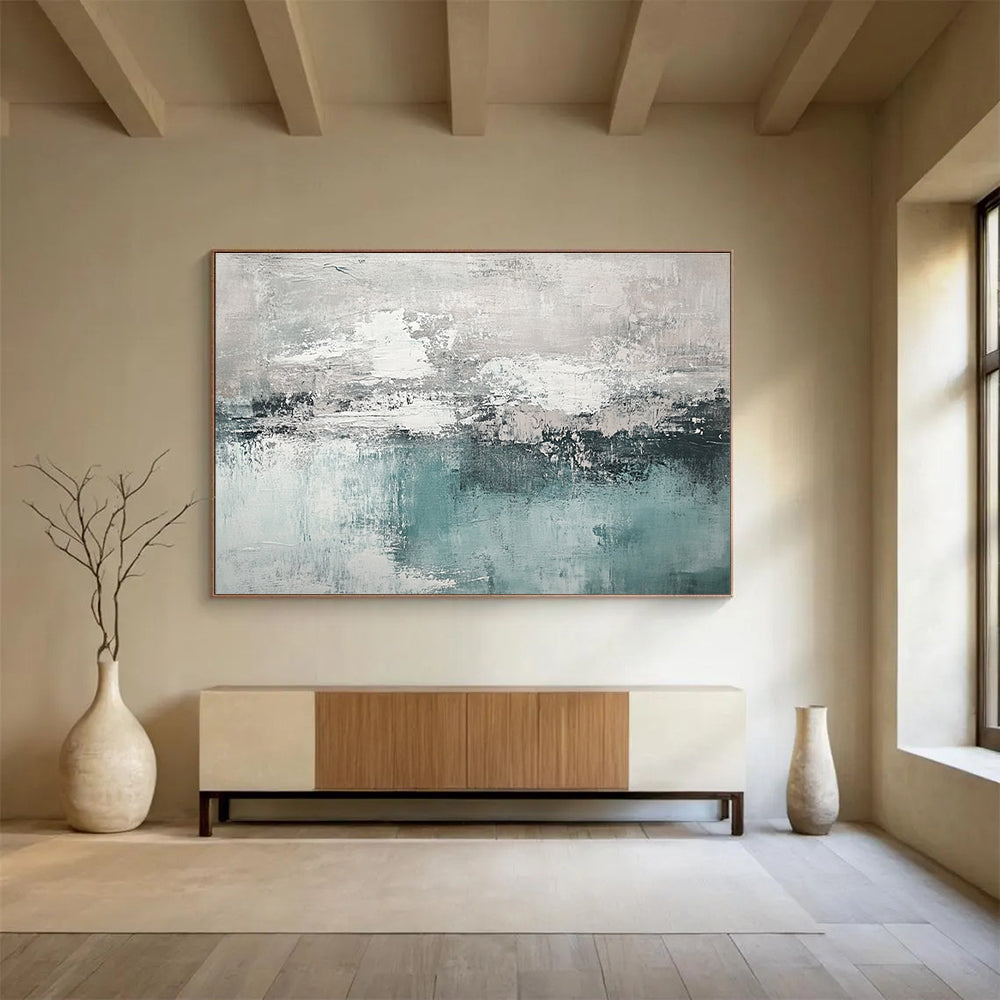 Gray and Teal Abstract Painting with Subtle, Layered Textures ABS454