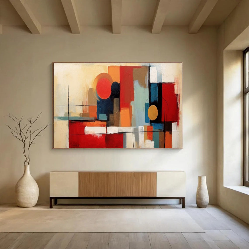 Geometric Color Block Abstract Painting for Urban Office Interiors YHT219