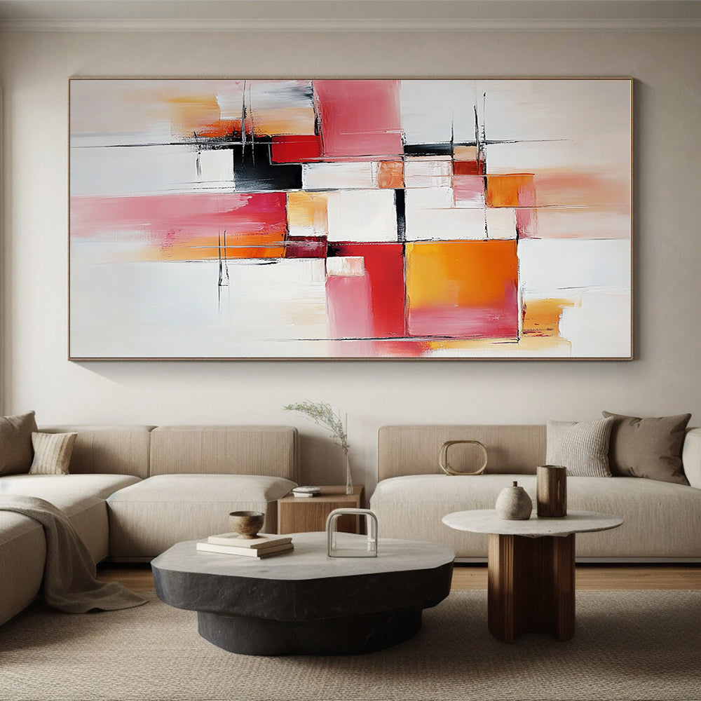 Pink Orange Geometric Abstract Painting with Delicate Lines WINK681