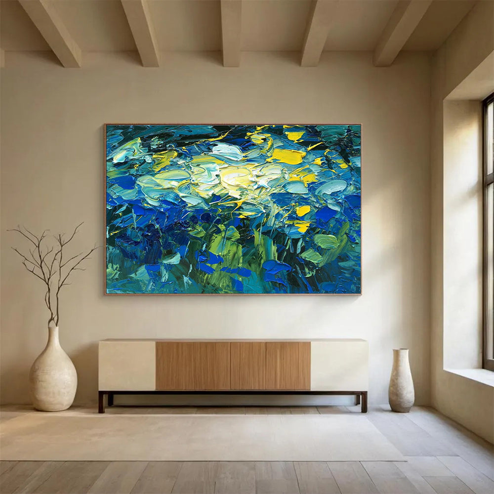 Blue Flowers Abstract Painting for Art Galleries’ Floral Exhibitions YHT483