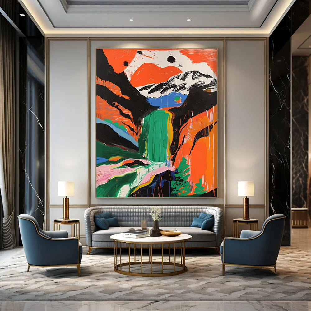 Colorful Mountain Waterfall Abstract Painting for Nature - Lover Cabins HENG105