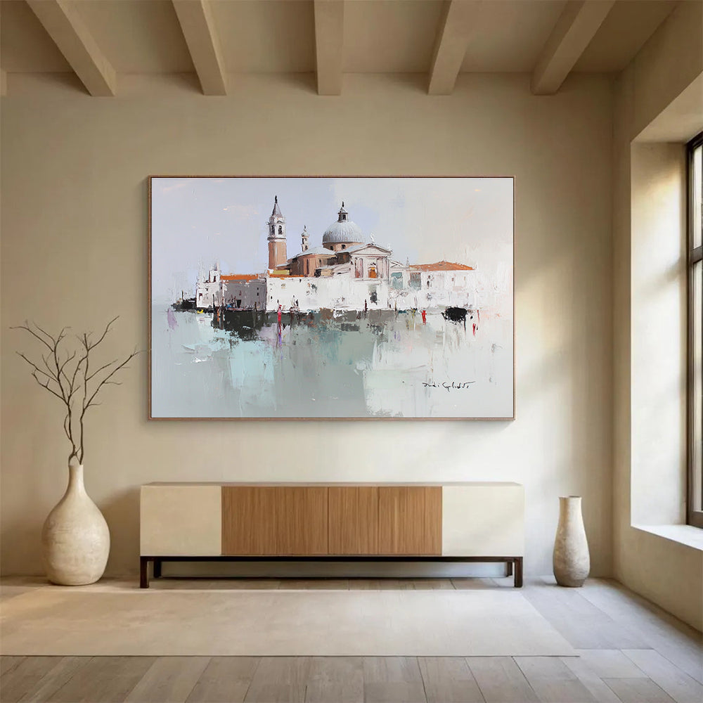 Impressionist Venice Scene Painting with Soft Blended Hues ABS568