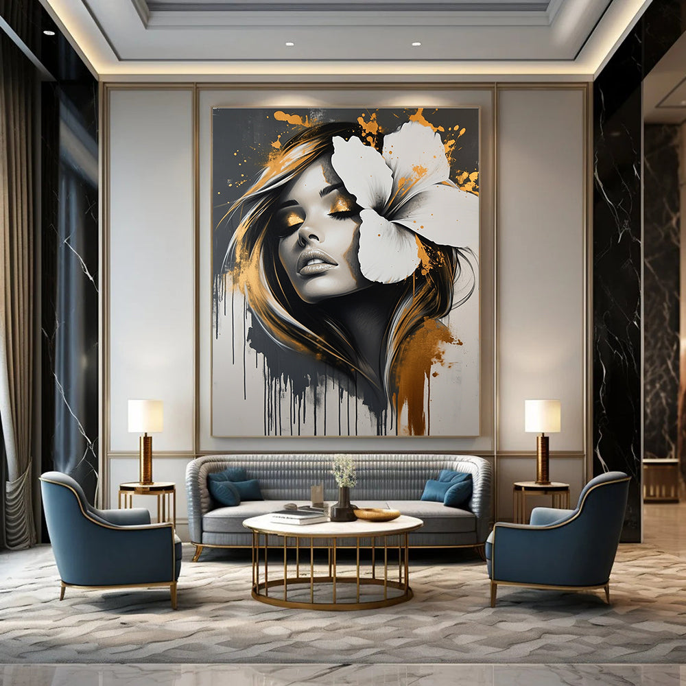 Edgy Floral Woman Portrait Abstract Painting with Urban Flair GAB0019