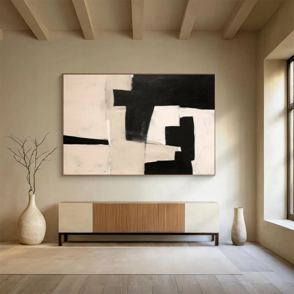 Black - White Geometric Abstract Painting for Modern Minimalist Spaces YHT070