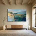 Coastal Landscape Abstract Painting with Teal and Gold ABS268