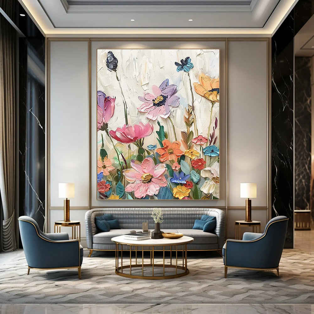 Textured Floral Field Abstract Painting for Feminine Home Studios HENG081
